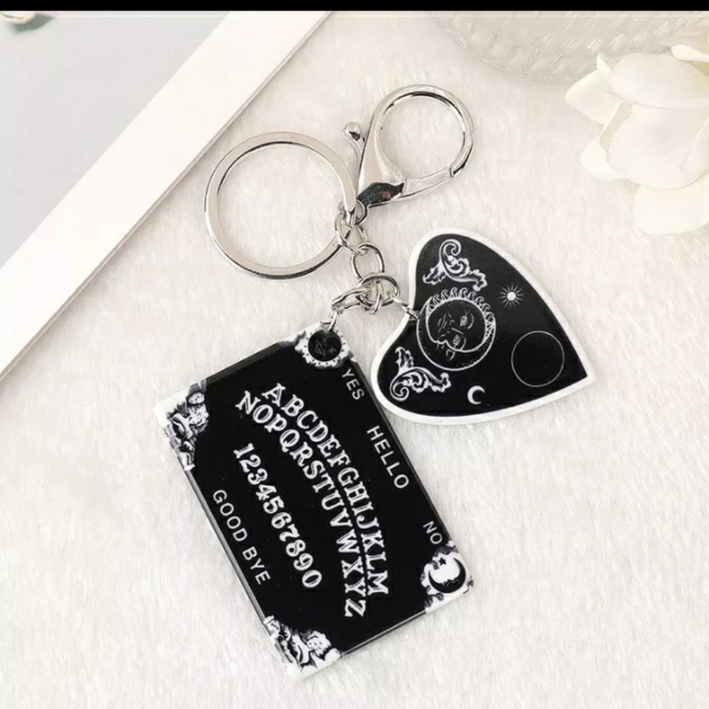 Halloween Ouija Planchette Black Pompom Keychain Handbag Tag - Picture 2 of 11